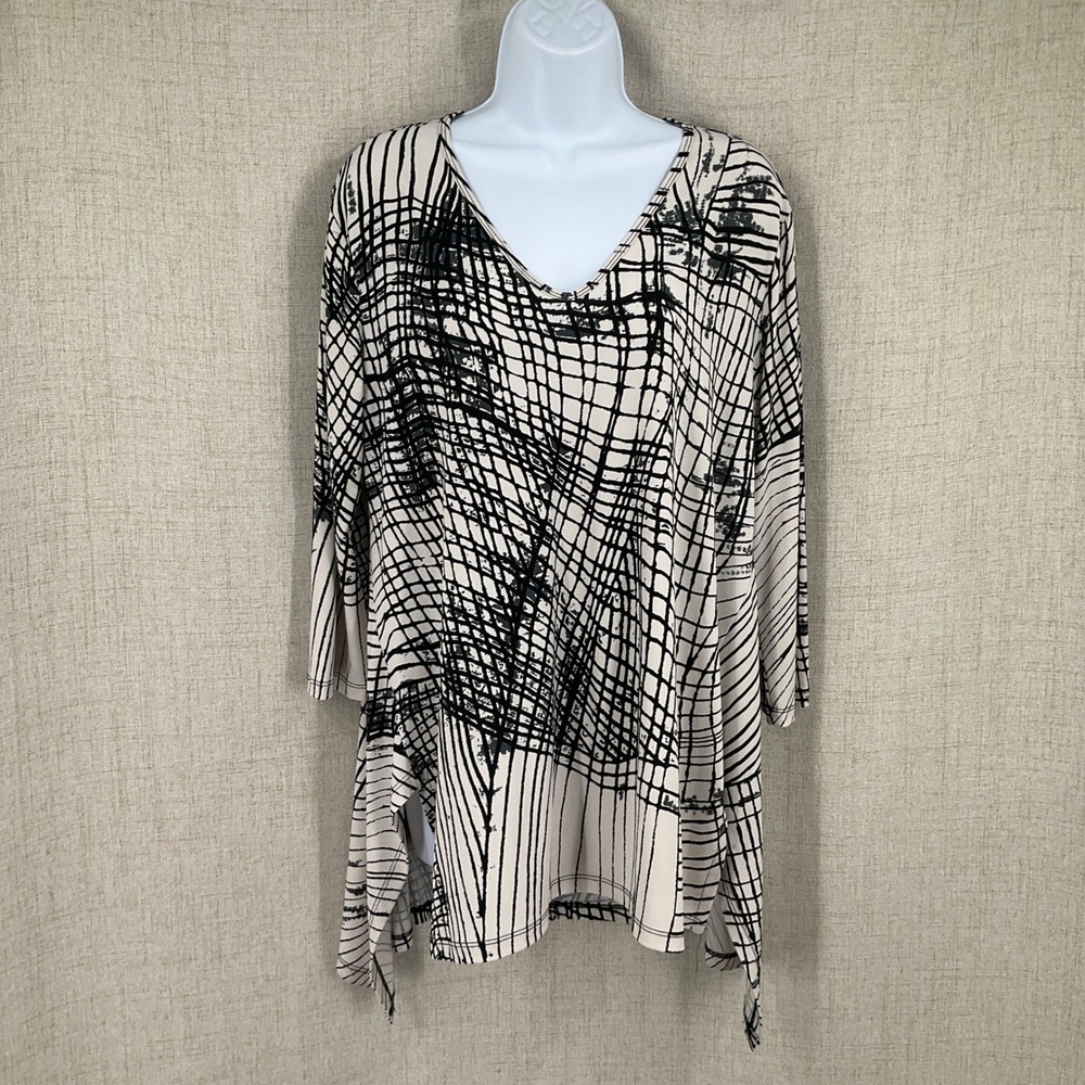 Clara Sun Woo‎ Tunic Women M Black White Abstract Art to Wear Travel Lagenlook